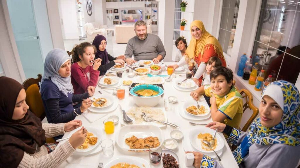 Big family at the dining table