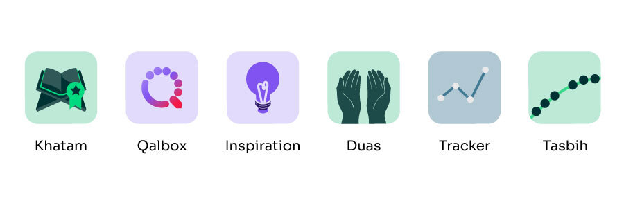 Quran khatam, tasbih, duas, prayer tracker, Qalbox, features of the Muslim Pro App