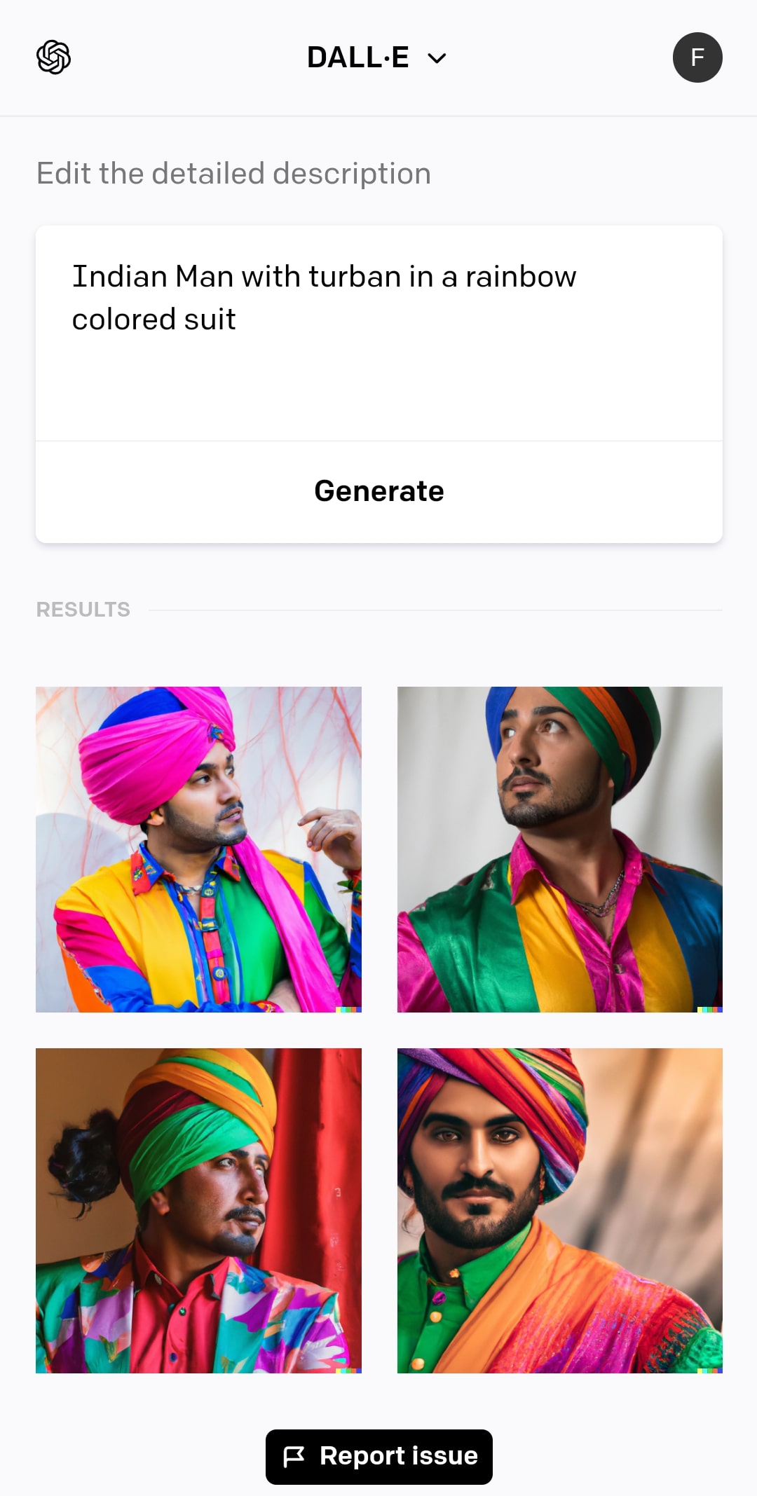 Indian Man with turban in rainbow colored suit, Dall-E, AI