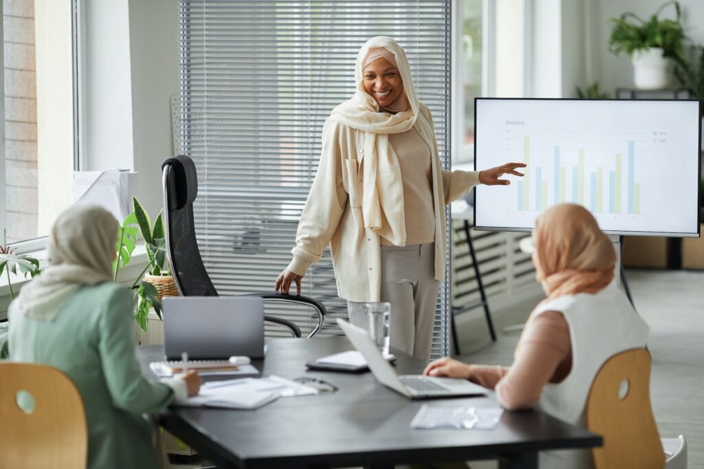 Group of hijabis in a corporate setting