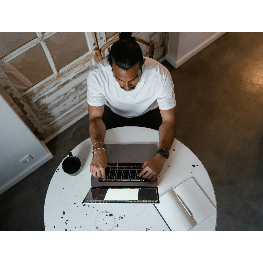 Muslim male using his laptop at a cafe.