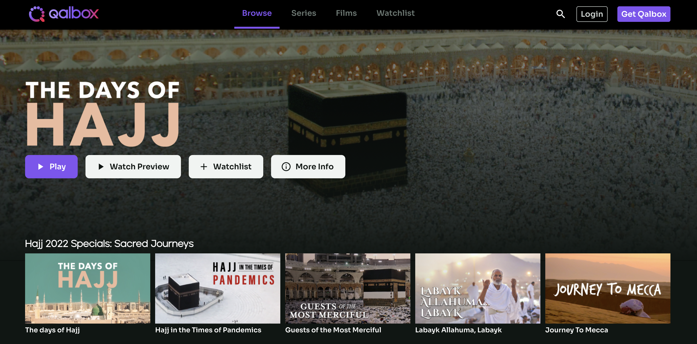 display of Qalbox, Hajj Documentaries on a screen screenshot