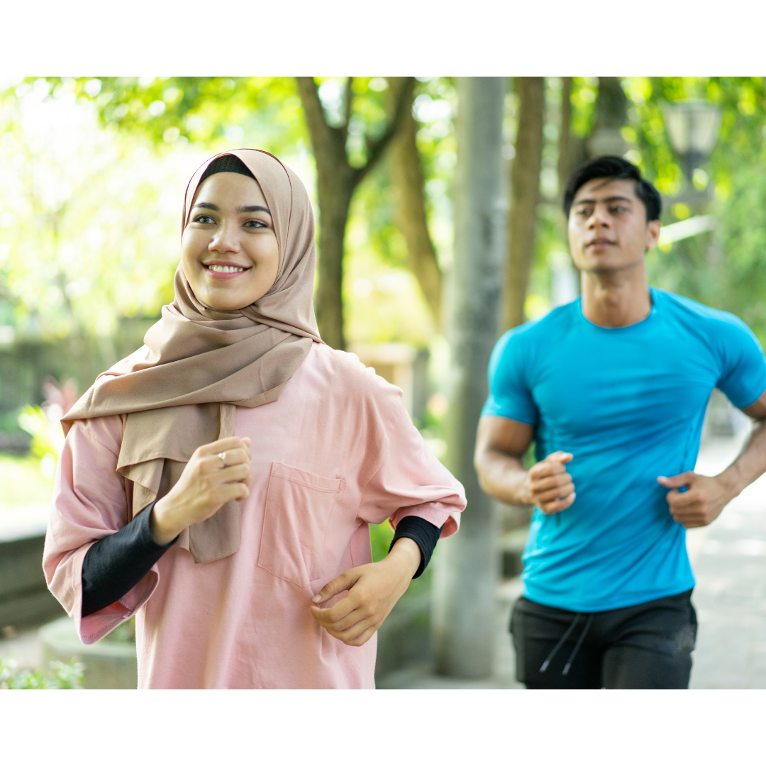 Muslim couple working out together.